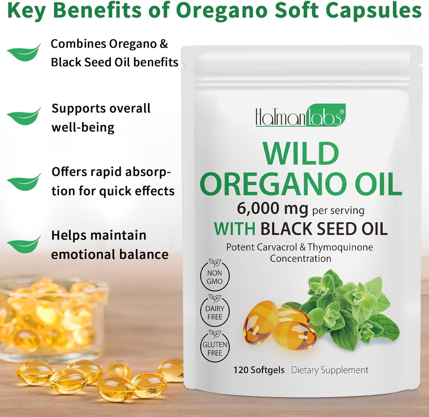 Oregano Oil Capsules with Black Seed Oil - 2 Pack, 6000mg Oregano Oil Supplement for Digestive Support & Antioxidant - Non-GMO Formula