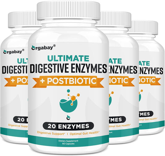 Orgabay Digestive Enzymes 1000mg: 20 Enzyme Blend with Postbiotics for Bloating Relief, Gut Health, 240 Capsules