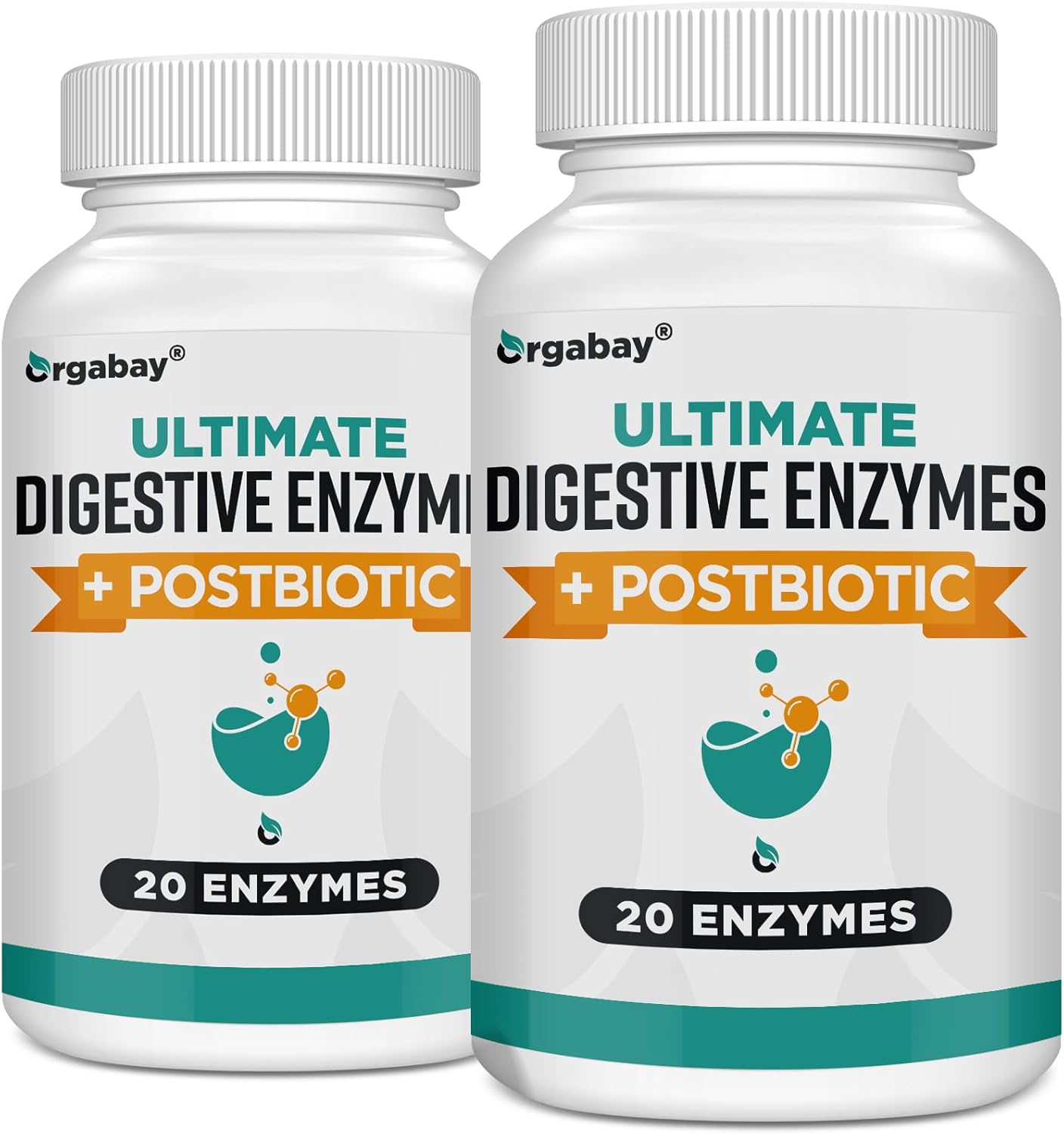 Orgabay Digestive Enzymes 1000mg with Postbiotics, 20 Enzyme Blend for Bloating Relief, Gut Health, 120 Veg Caps