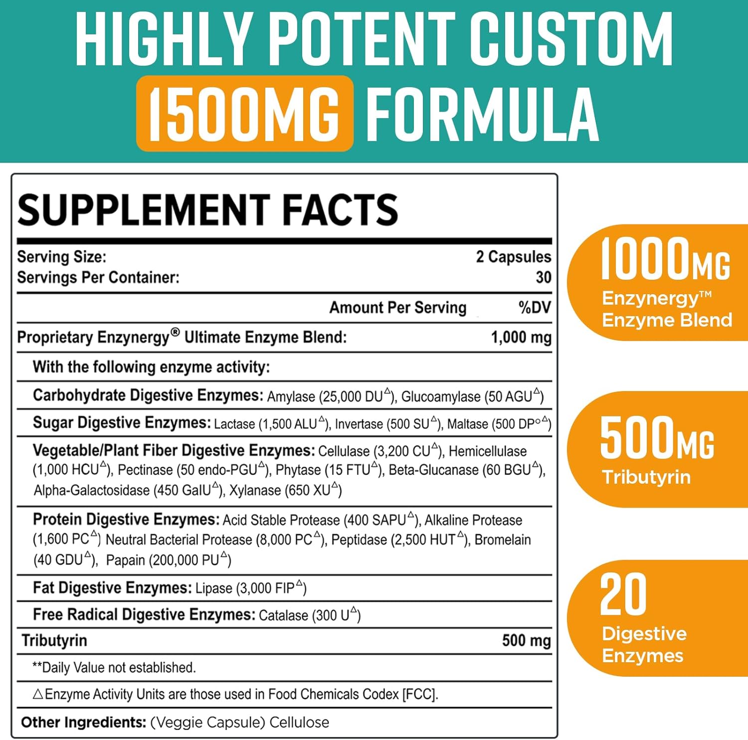 Orgabay Digestive Enzymes 1000mg with Postbiotics, 20 Enzyme Blend for Bloating Relief, Gut Health, 120 Veg Caps