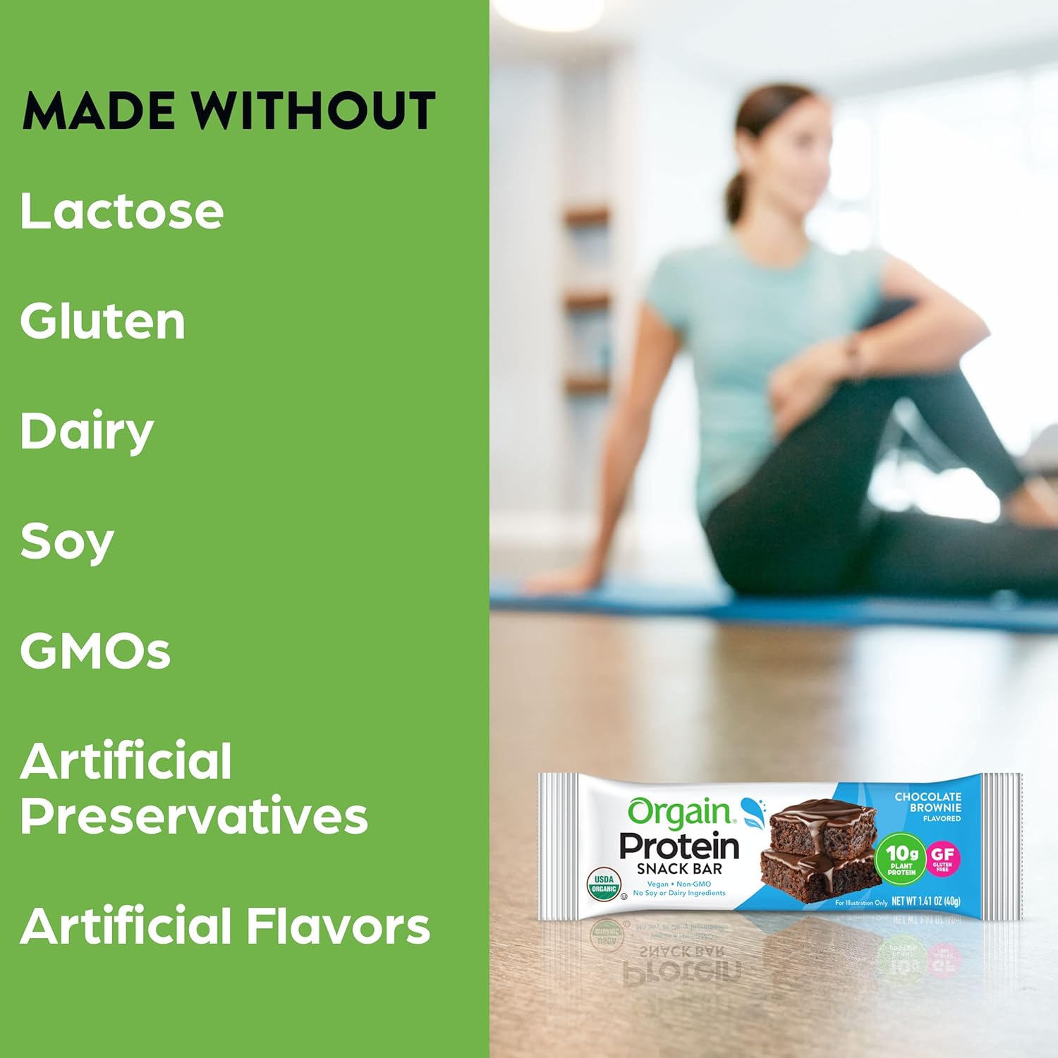 Orgain Chocolate Brownie Vegan Protein Bars - 10g Plant-Based Protein, Low Calorie Snacks, No Lactose or Soy, Gluten-Free, Non-GMO - 1.41 Oz (Pack of 12)