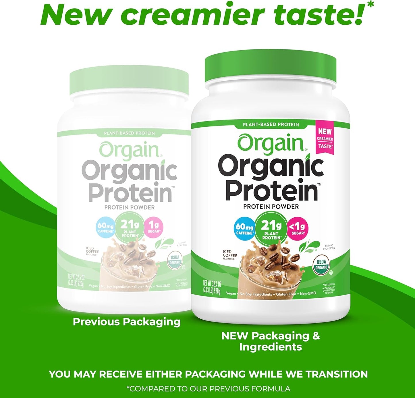 Orgain Iced Coffee Vegan Protein Powder - 21g Plant Protein, Low Net Carb, Non-GMO, No Added Sugar - Shakes & Smoothies - 2.03 lb