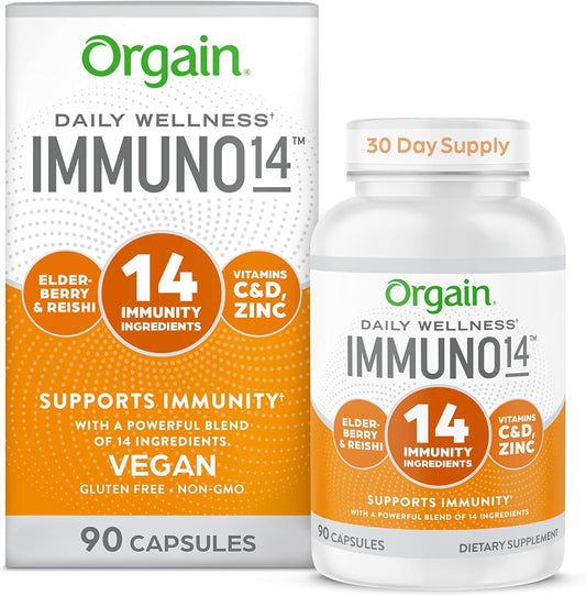 Orgain Immune Support Capsules with 14 Plant-Based Ingredients + Elderberry, Acerola Cherry, Organic Mushroom - Gluten Free, 90 ct