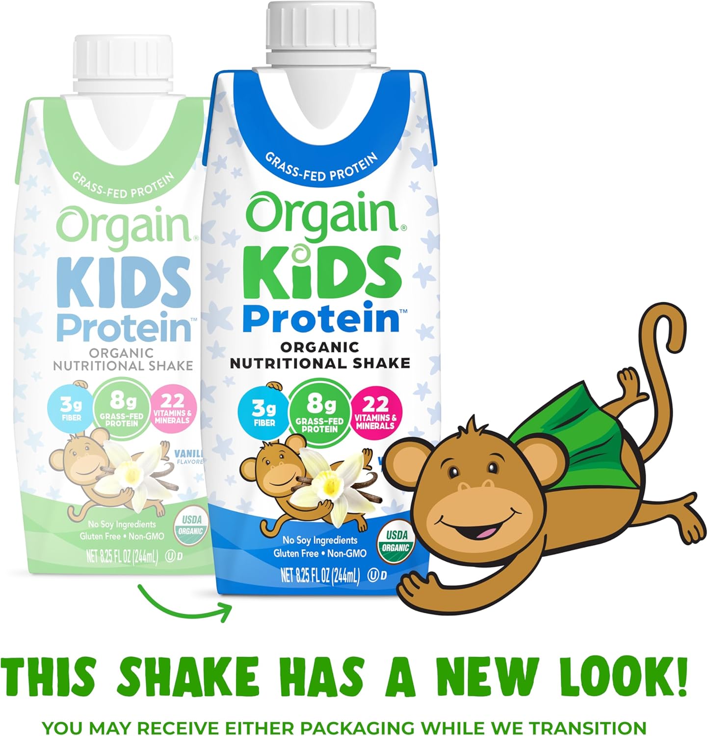 Orgain Organic Kids Vanilla Protein Shake, Healthy Snacks with 8g Dairy Protein, 3g Fiber, No Soy, Gluten Free, Non-GMO - 8.25 Fl Oz (Pack of 12)