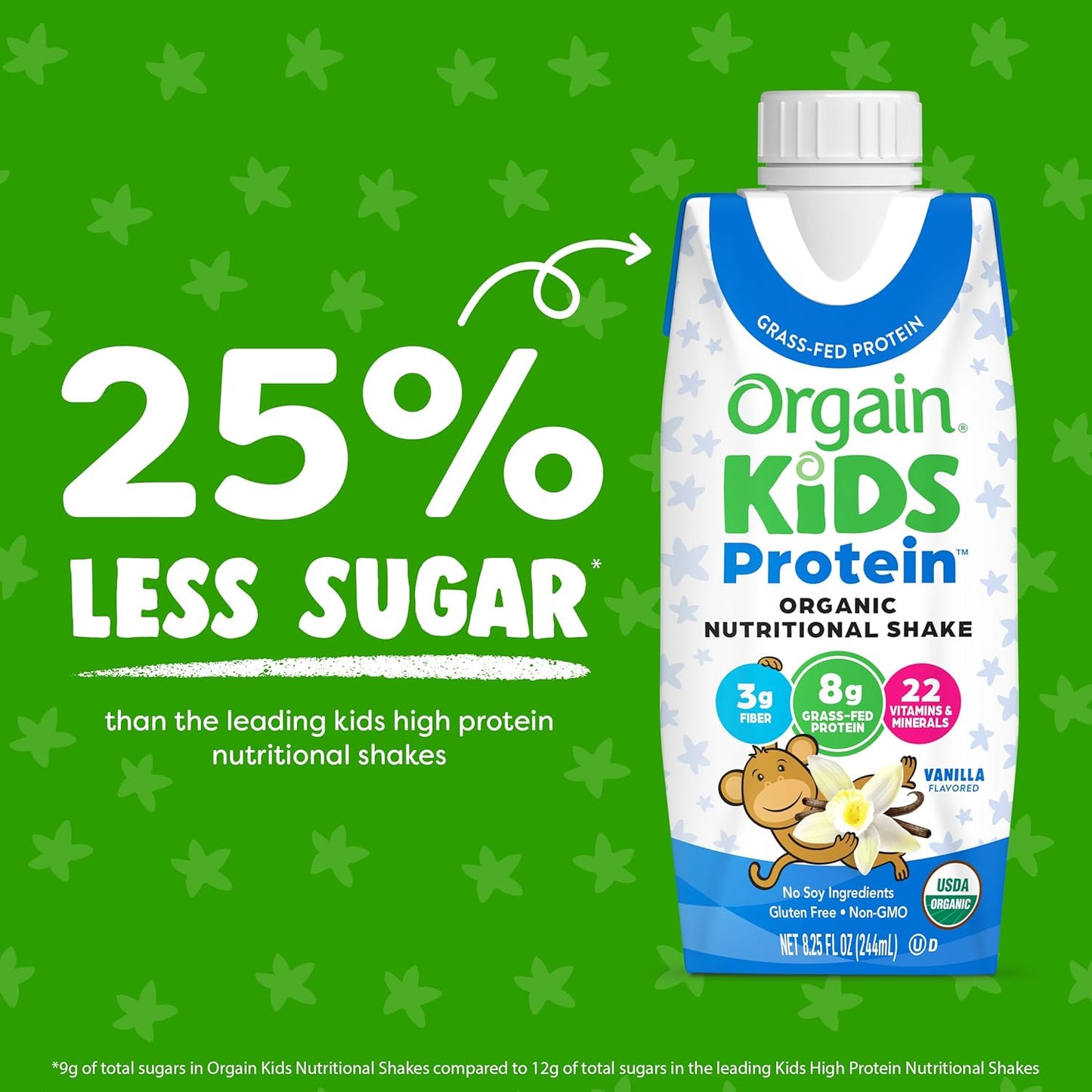 Orgain Organic Kids Vanilla Protein Shake, Healthy Snacks with 8g Dairy Protein, 3g Fiber, No Soy, Gluten Free, Non-GMO - 8.25 Fl Oz (Pack of 12)