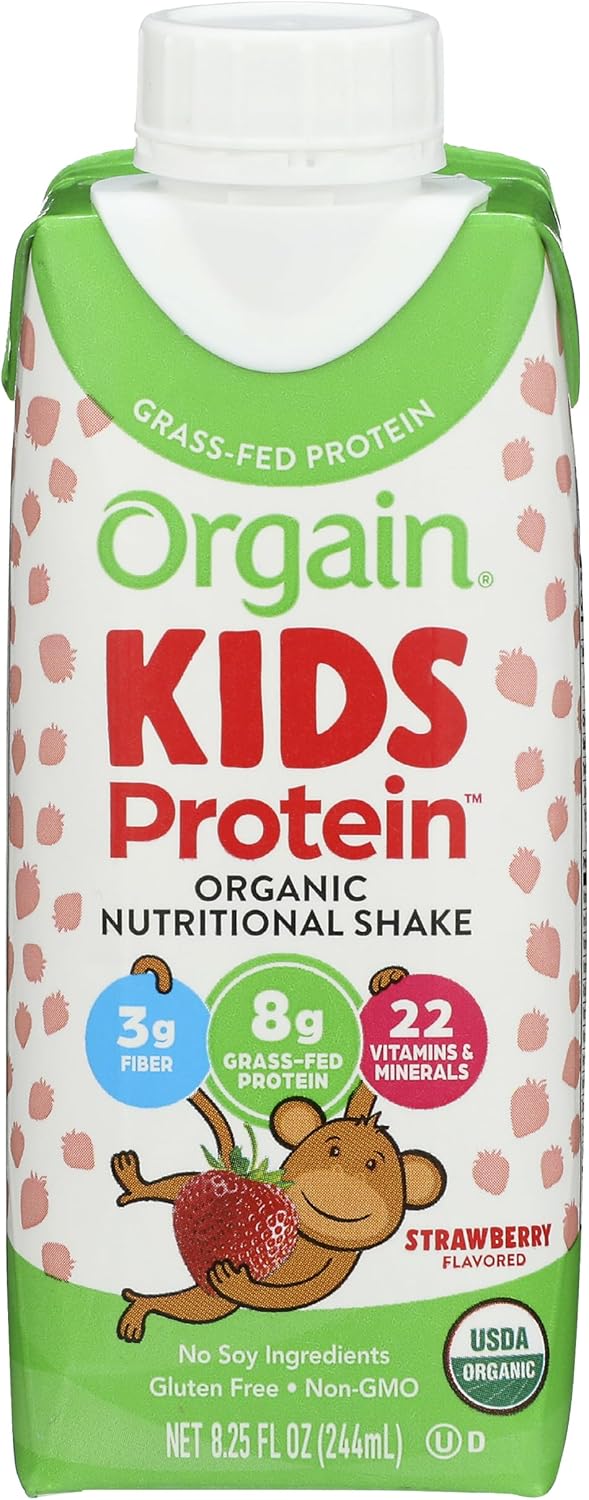 Orgain Organic Strawberry Kids Nutrition Shake - 8.25 fl oz, Pack of 12