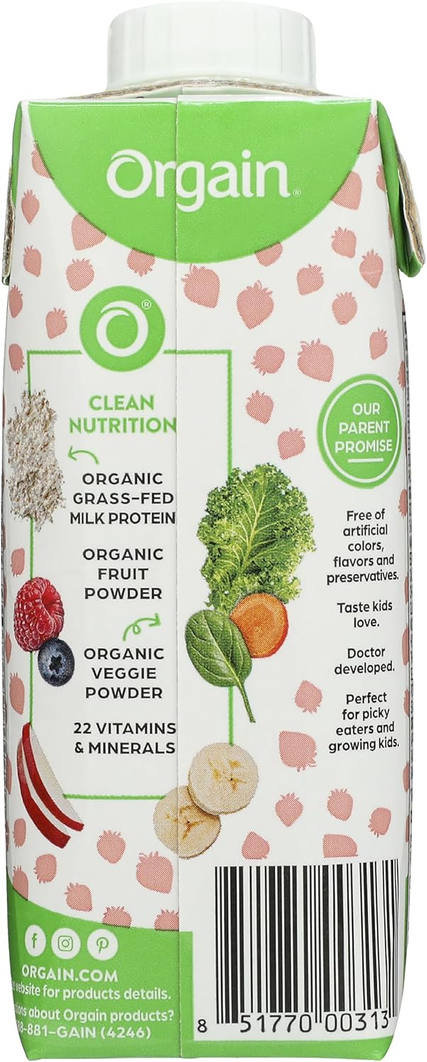 Orgain Organic Strawberry Kids Nutrition Shake - 8.25 fl oz, Pack of 12