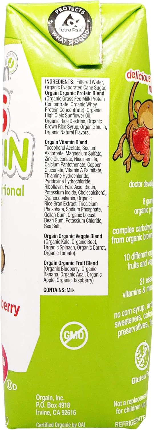 Orgain Organic Strawberry Kids Nutrition Shake - 8.25 fl oz, Pack of 12