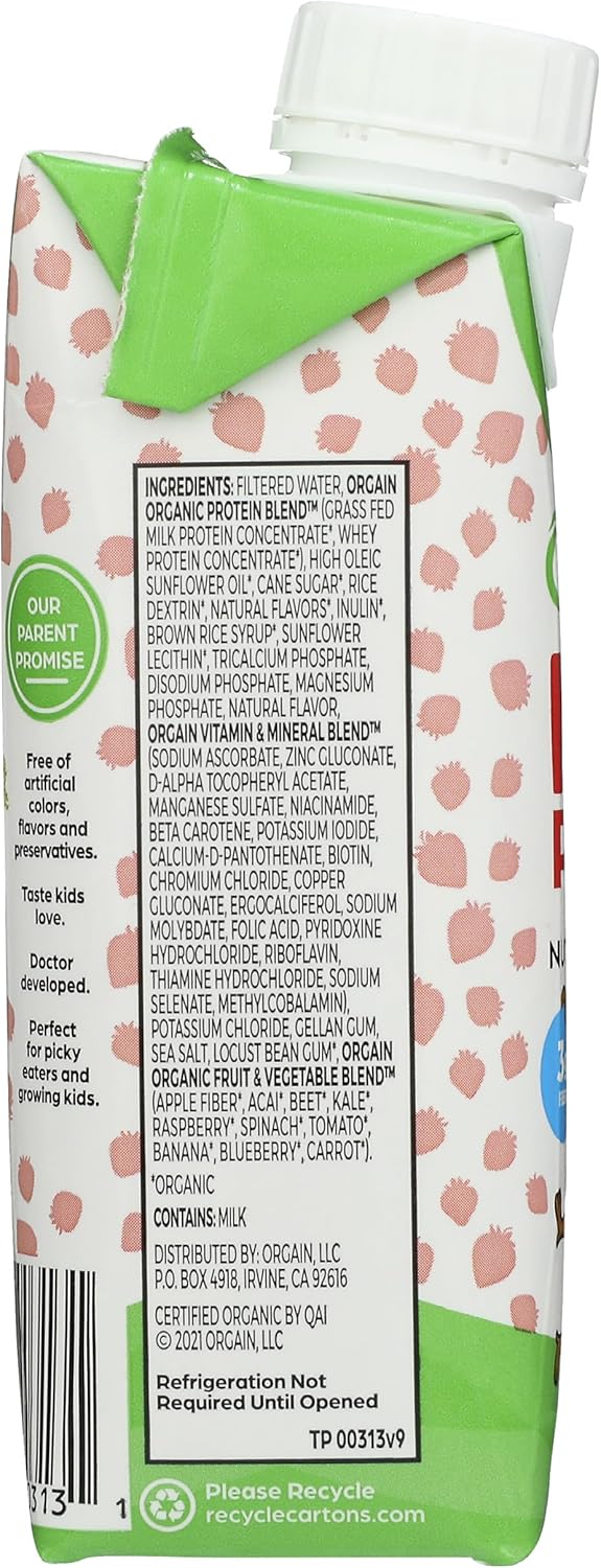 Orgain Organic Strawberry Kids Nutrition Shake - 8.25 fl oz, Pack of 12