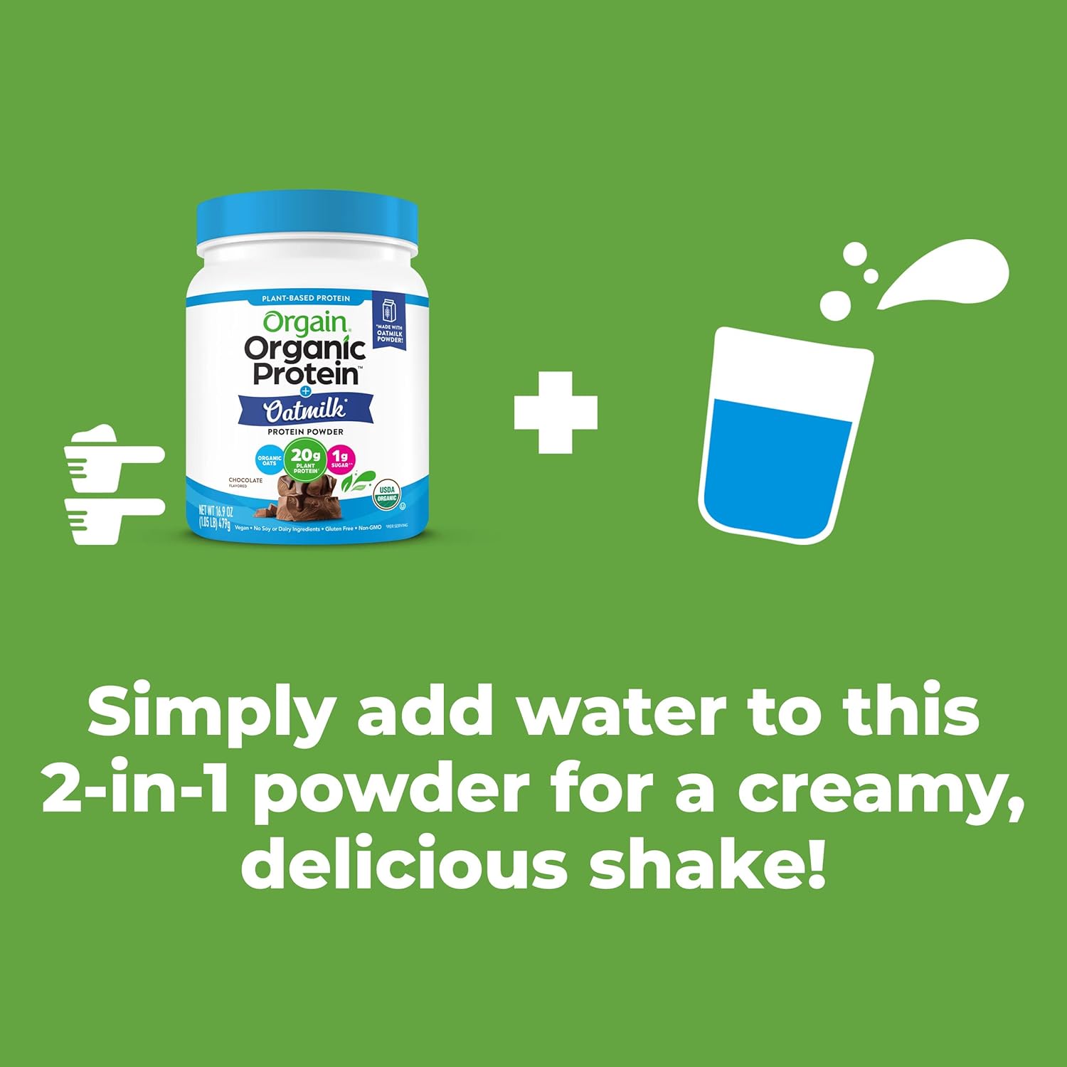 Orgain Organic Vegan Chocolate Protein Powder with Oat Milk - 20g Plant-Based Protein, Gluten-Free, Non-Dairy, Low Sugar - 1.05lb