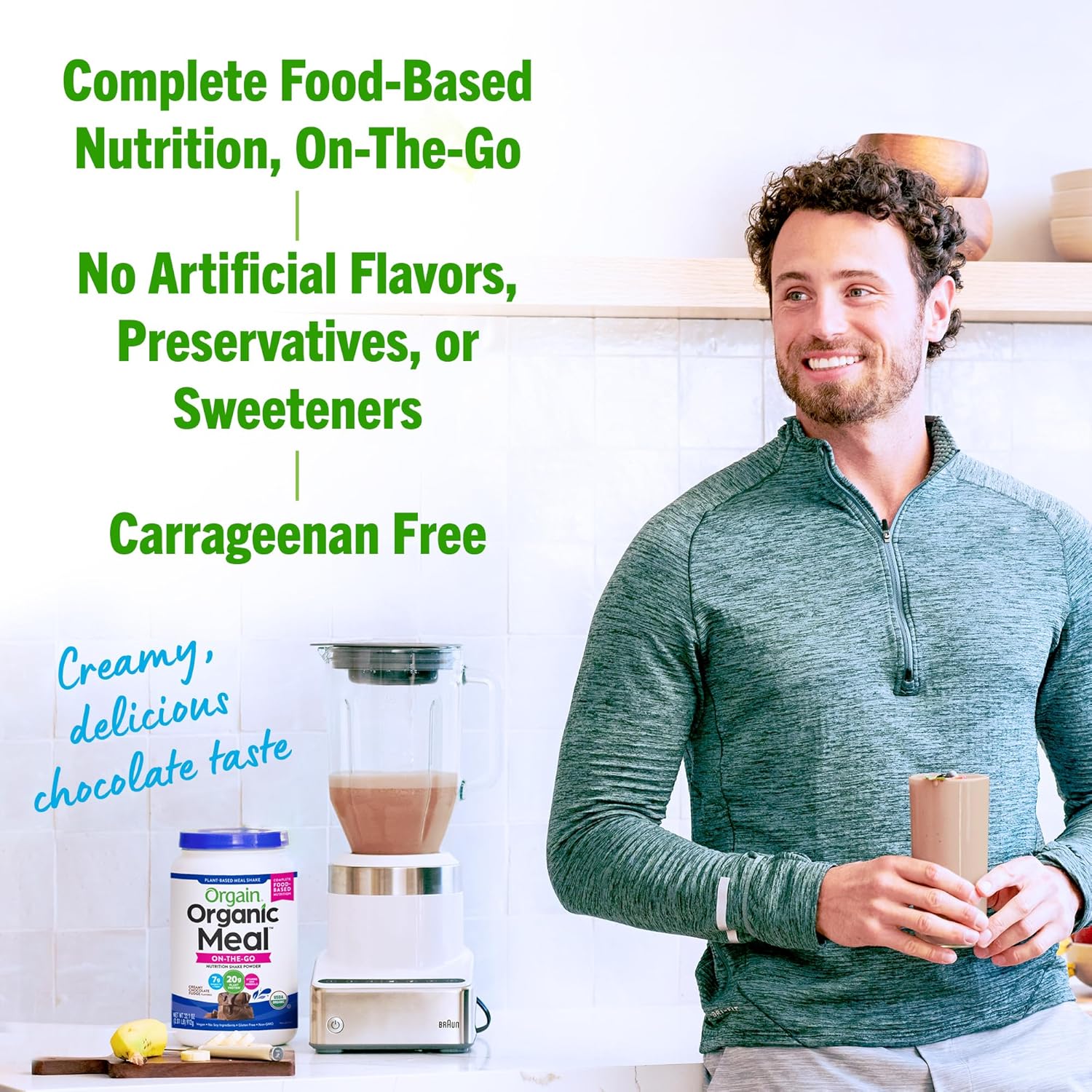 Orgain Organic Vegan Meal Replacement Protein Powder - Creamy Chocolate Fudge, 20g Plant Protein, 7g Fiber, Gluten Free, Shakes & Smoothies - 2.01lb