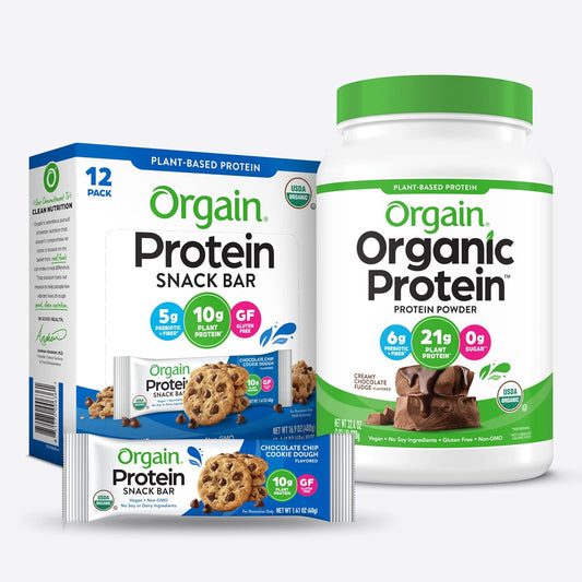Orgain Organic Vegan Protein Powder and Bars Combo Pack (2.03lb + 12 Bars)