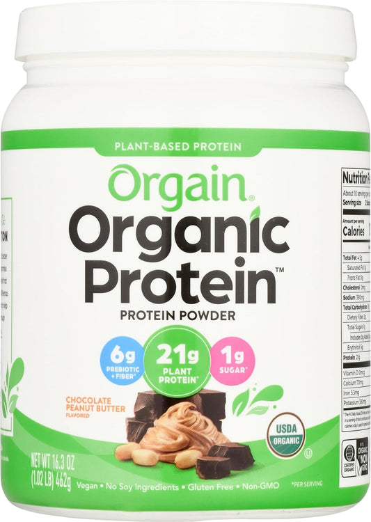 Orgain Organic Vegan Protein Powder in Chocolate Peanut Butter - 21g Plant Based Protein, Low Net Carbs, Gluten Free - 1.02 lb