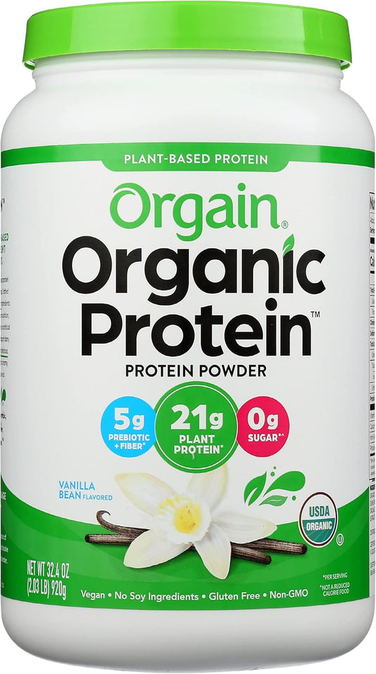 Orgain Vanilla Bean Organic Plant-Based Protein Powder - 21g Protein, USDA Certified, Soy Free, Gluten Free, Non-GMO - 2.03 Lb