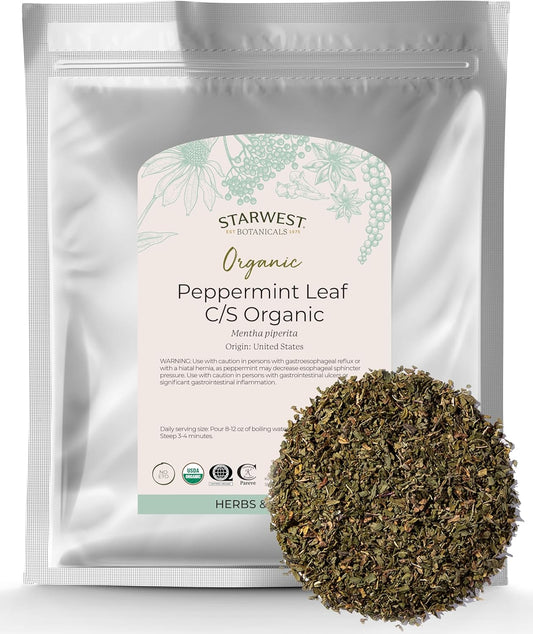 Organic 1-Pound Bag of Starwest Botanicals Peppermint Leaf C/S - Premium Quality Herb for Tea & Cooking