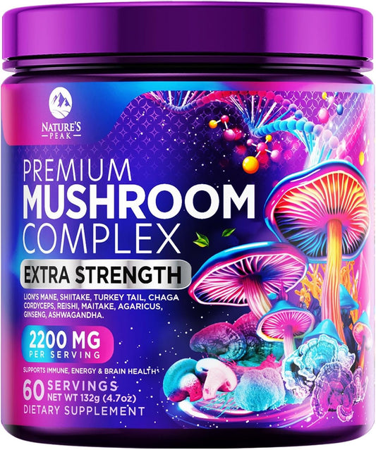 Organic 11-in-1 Mushroom Extract Powder Supplement for Energy & Immune Support - Lions Mane, Reishi, Cordyceps, Chaga, Turkey Tail, Maitake - 60 Servings - BoostGo Australia