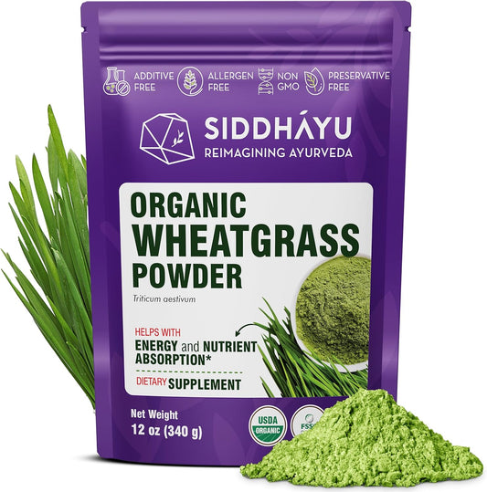 Organic 12 oz Siddhayu Wheatgrass Powder - All-Natural Superfood Supplement