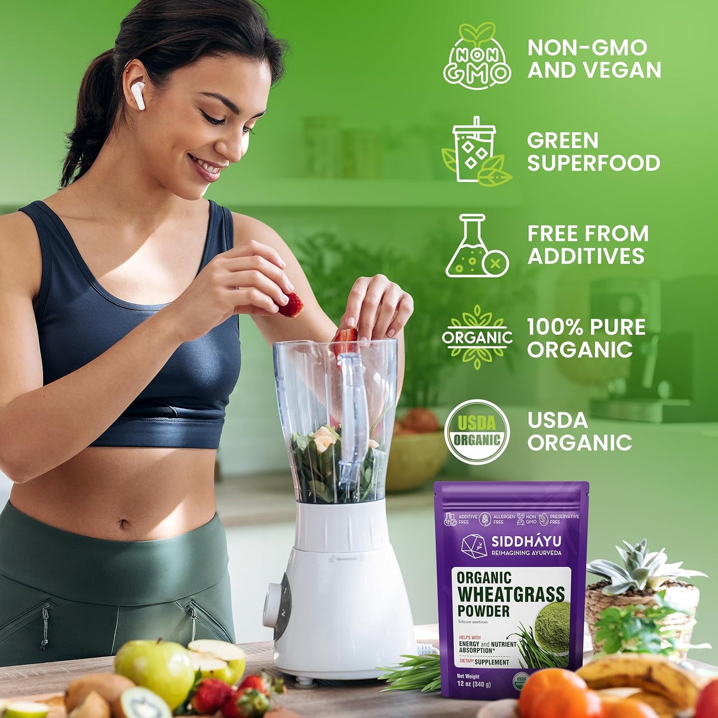 Organic 12 oz Siddhayu Wheatgrass Powder - All-Natural Superfood Supplement