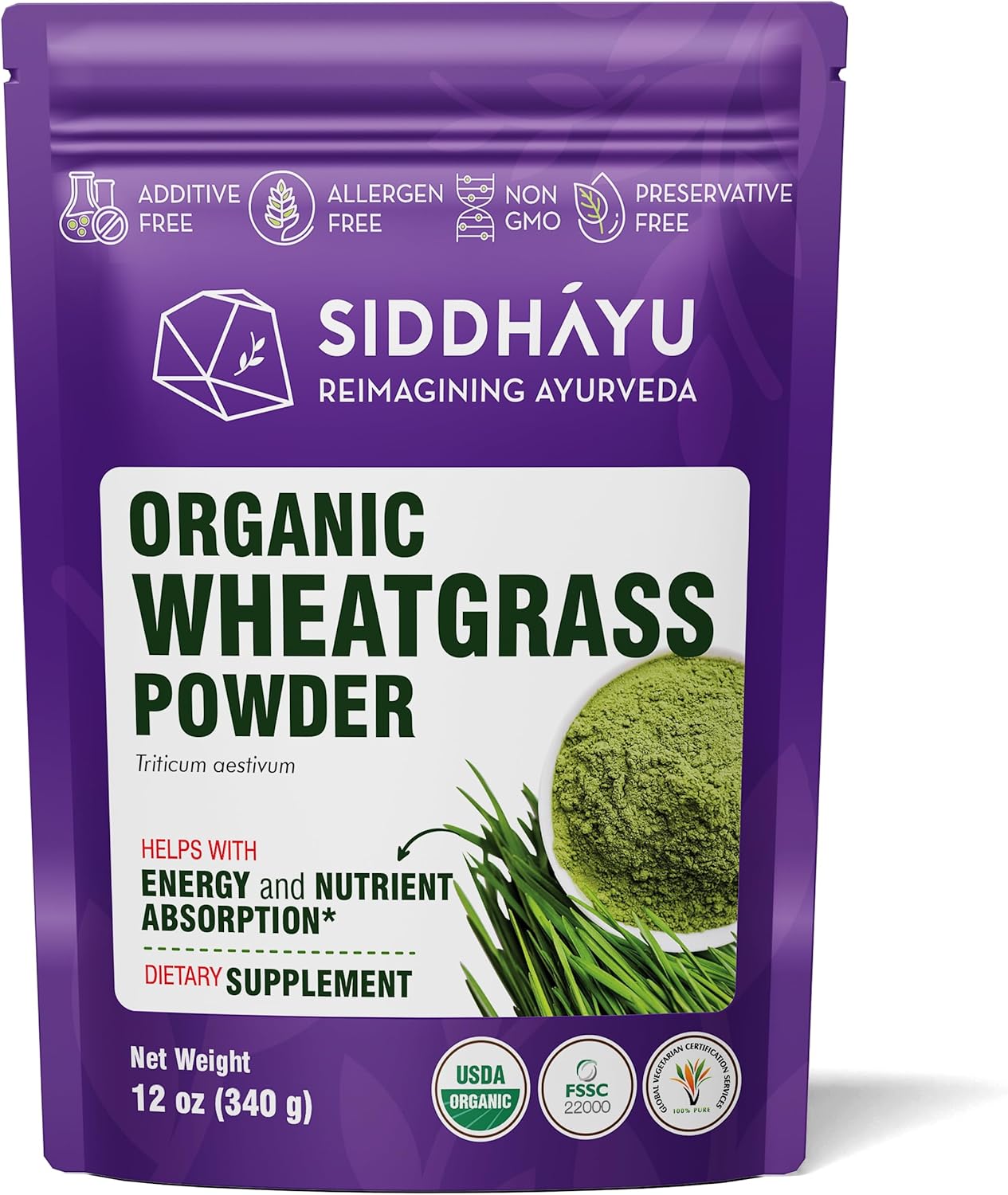 Organic 12 oz Siddhayu Wheatgrass Powder - All-Natural Superfood Supplement
