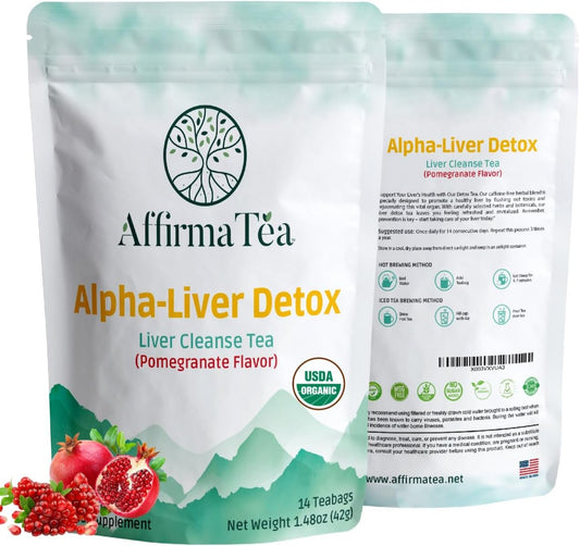 Organic 14-Day Detox Tea with Silymarin for Liver & Kidney Health, Dandelion & Burdock, Pomegranate Flavor