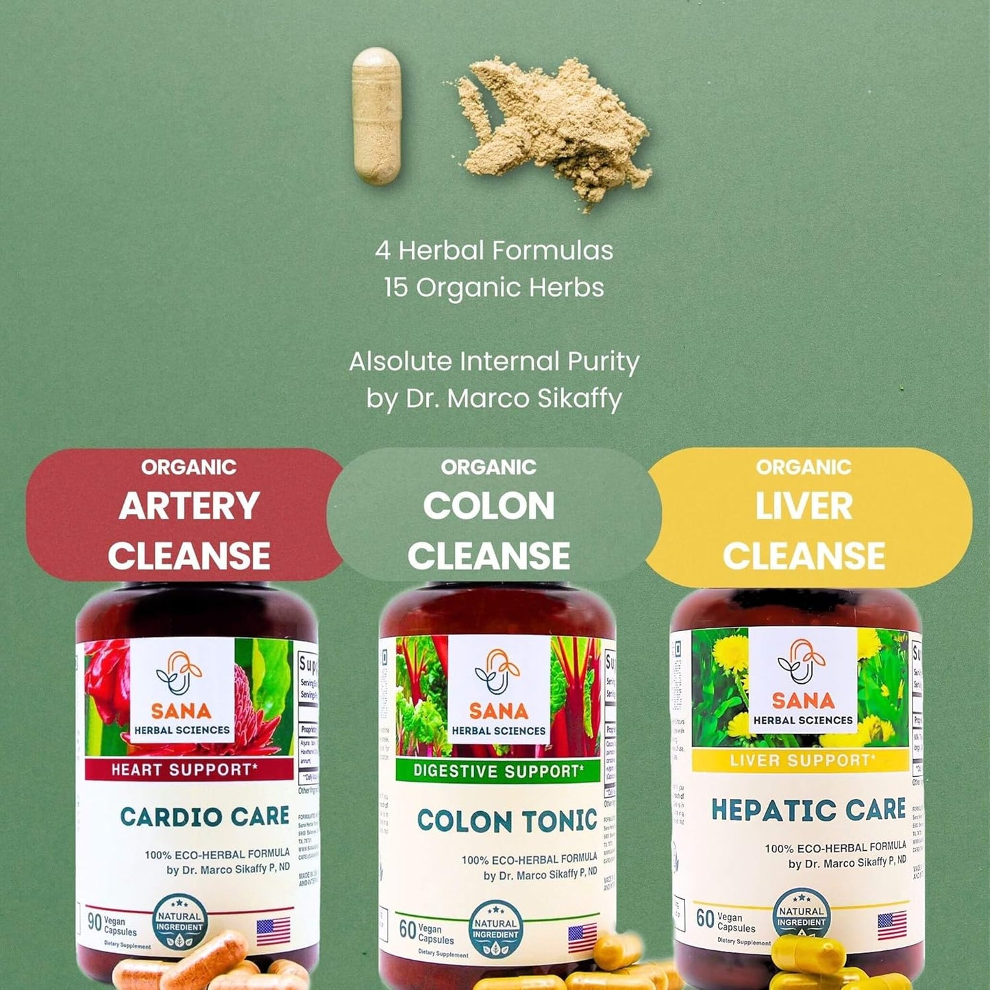 Organic 15-Day Full Body Detox Supplement with Herbs | Colon Cleanse, Artery Plaque Removal, Liver Cleanse | Natural Wellness | Easy-to-Swallow Capsules by Dr. Marco Sikaffy