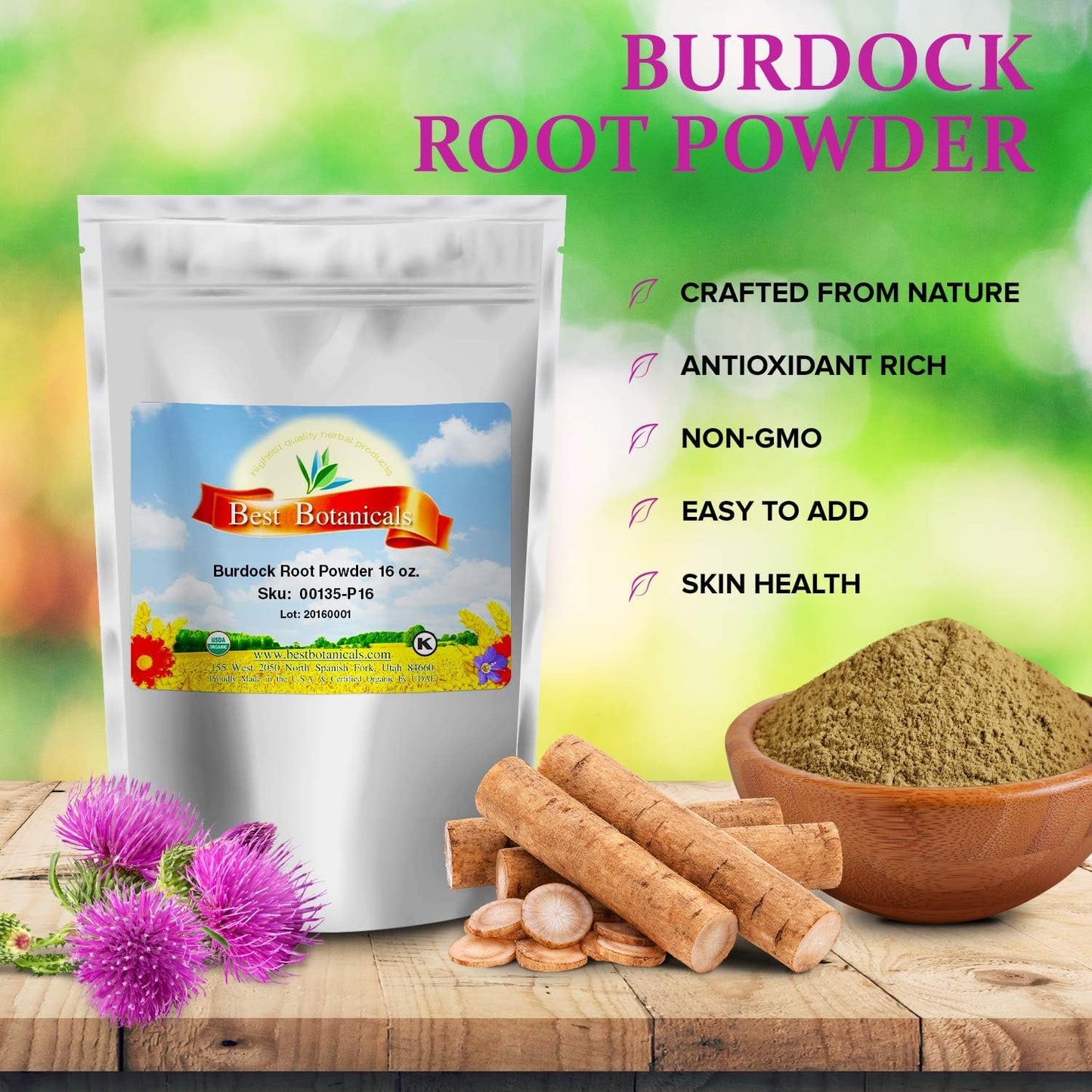 Organic 16 oz Burdock Root Powder by Best Botanicals