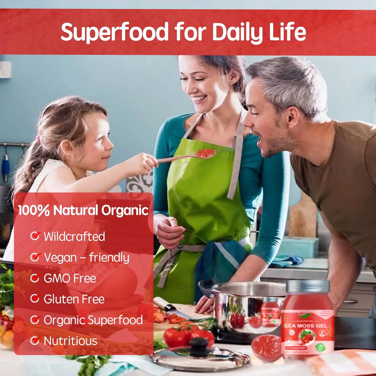 Organic 18.5OZ Strawberry Sea Moss Gel - Rich in 92 Vitamins and Minerals - Sea Moss Supplement for Health