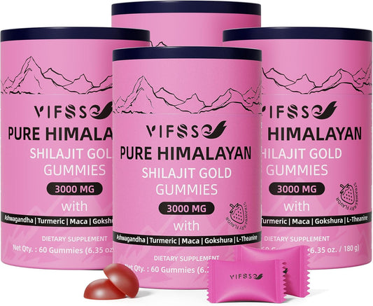 Organic 3000mg Shilajit Gummies with Ashwagandha & Turmeric for Energy - Non-GMO Sugar-Free Supplement for Men & Women - 240 Count