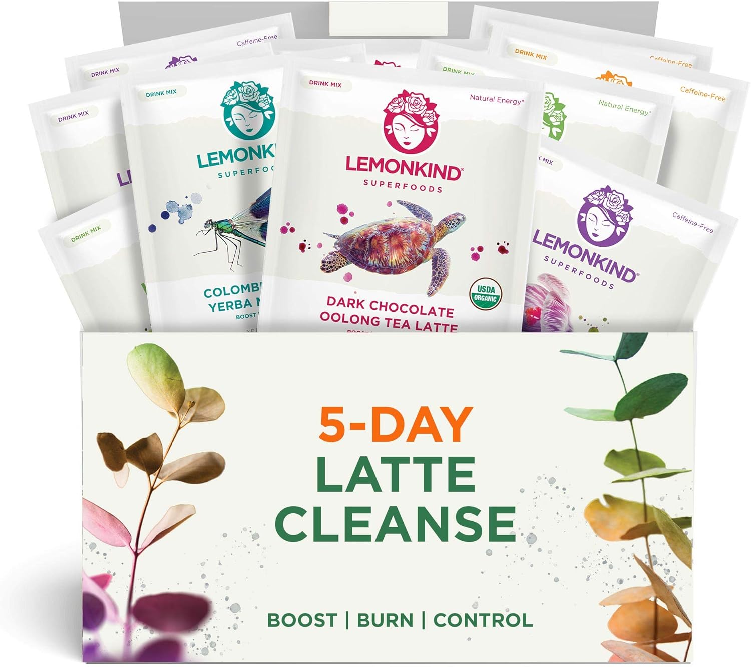 Organic 5 Day Fat-Burn Cleanse: Vegan Latte Variety Pack for Weight Loss & Detox - Plant-Based, Gluten-Free & Energizing