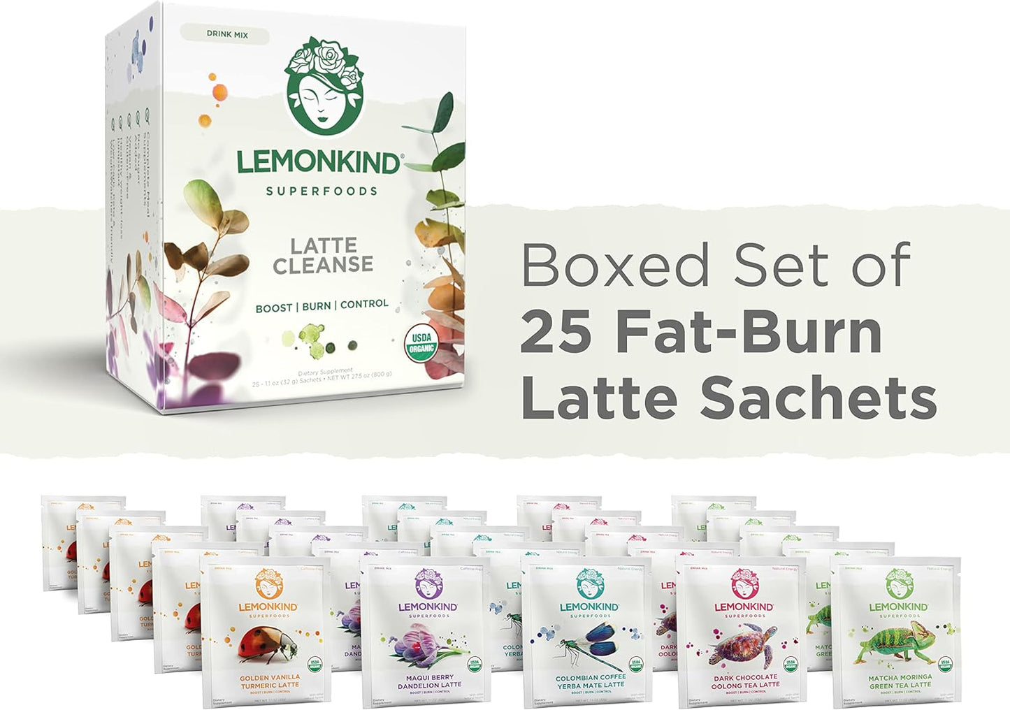 Organic 5 Day Fat-Burn Cleanse: Vegan Latte Variety Pack for Weight Loss & Detox - Plant-Based, Gluten-Free & Energizing