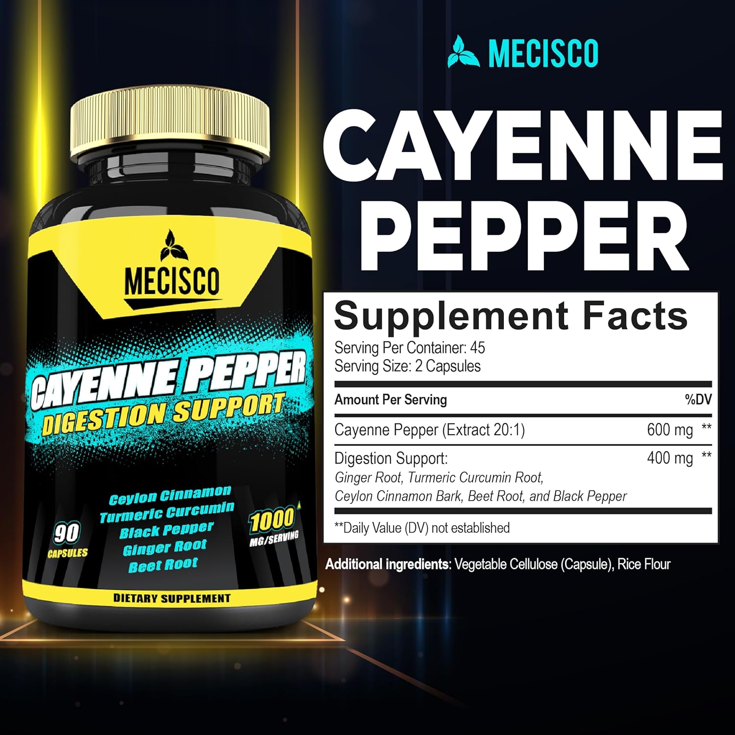 Organic 6in1 Cayenne Pepper Capsules with Ginger & Beet Root - 90 Capsules - Supports Digestion, Immunity & Joint Health