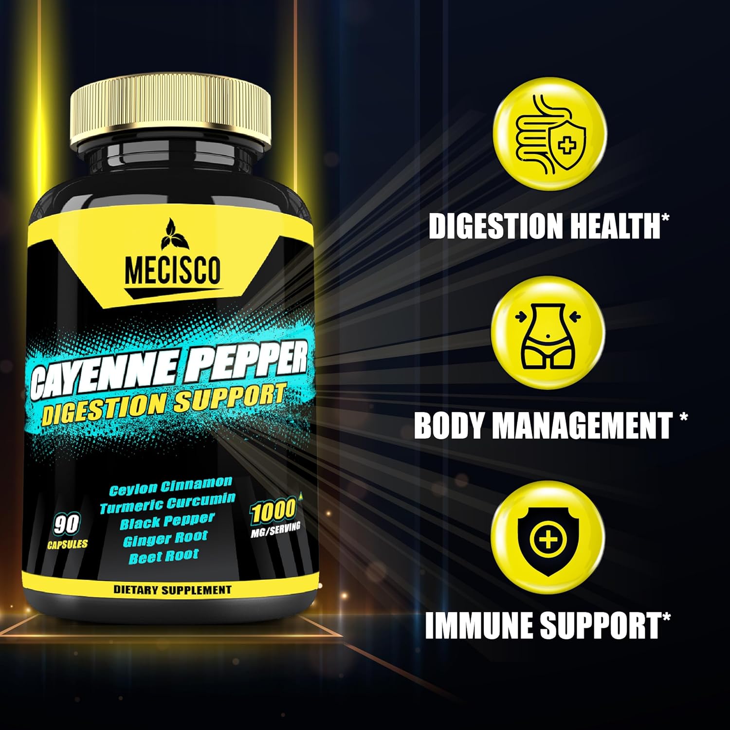 Organic 6in1 Cayenne Pepper Capsules with Ginger & Beet Root - 90 Capsules - Supports Digestion, Immunity & Joint Health