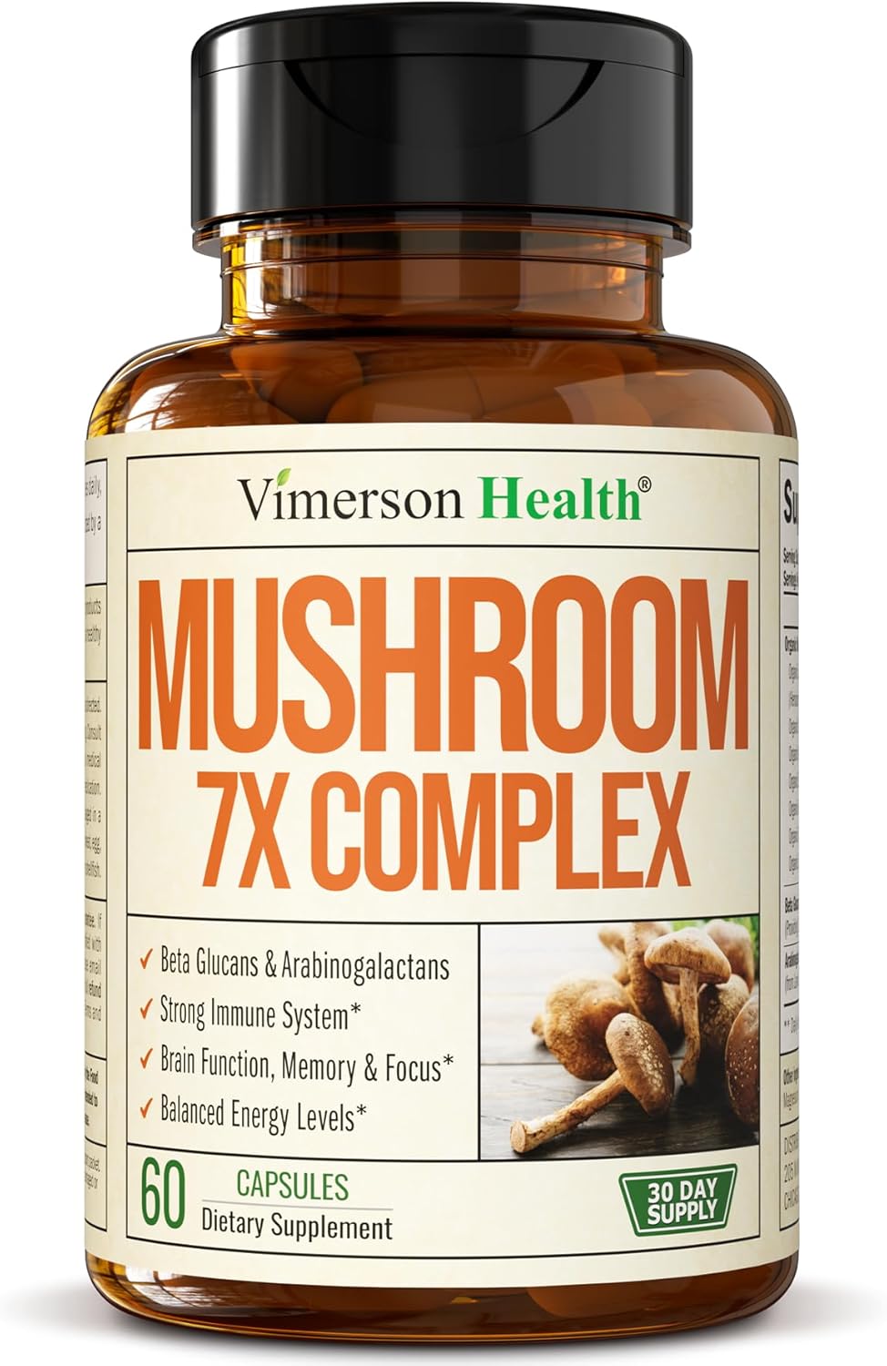 Organic 7-in-1 Mushroom Complex Capsules for Memory, Focus, Immune Support & Energy - Lions Mane, Reishi, Cordyceps, Chaga, Turkey Tail - 60 Capsules - BoostGo Australia