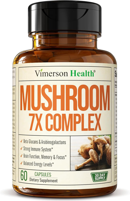 Organic 7-in-1 Mushroom Complex Capsules for Memory, Focus, Immune Support & Energy - Lions Mane, Reishi, Cordyceps, Chaga, Turkey Tail - 60 Capsules - BoostGo Australia