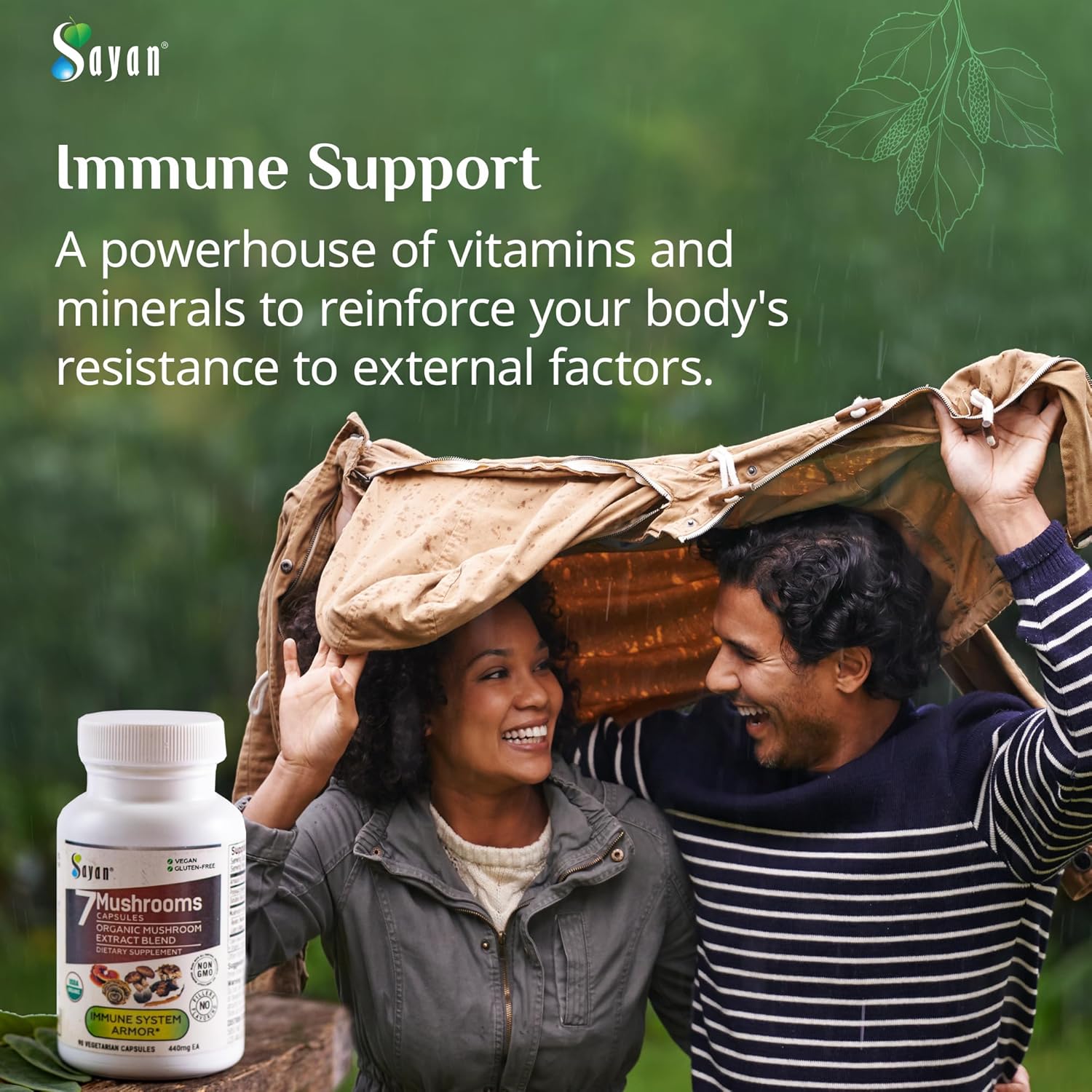 Organic 7 Mushroom Extract Capsules for Immune Support & Energy - Vegan, Non-GMO Blend of Chaga, Reishi, Lion's Mane, Maitake, Shiitake, Turkey Tail - 90 Capsules, 440mg ea, No Fillers