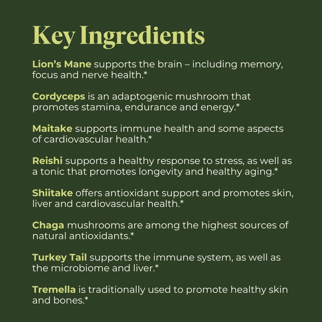 Organic 8 Mushroom Complex Liquid Drops - Mood, Immunity & Longevity Support - Lions Mane, Shiitake, Cordyceps & More - 30 Servings, 1 fl oz