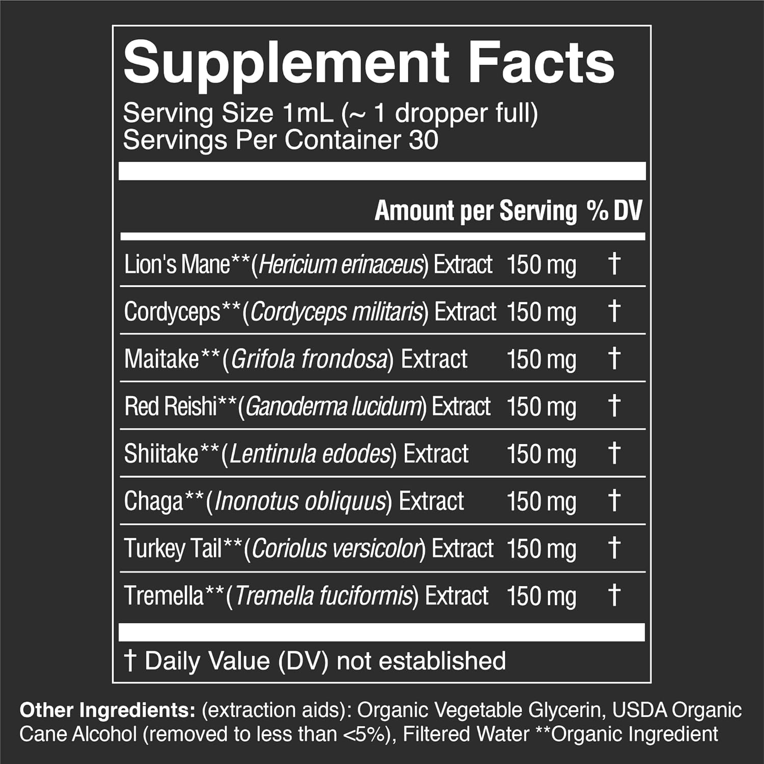 Organic 8 Mushroom Complex Liquid Drops - Mood, Immunity & Longevity Support - Lions Mane, Shiitake, Cordyceps & More - 30 Servings, 1 fl oz