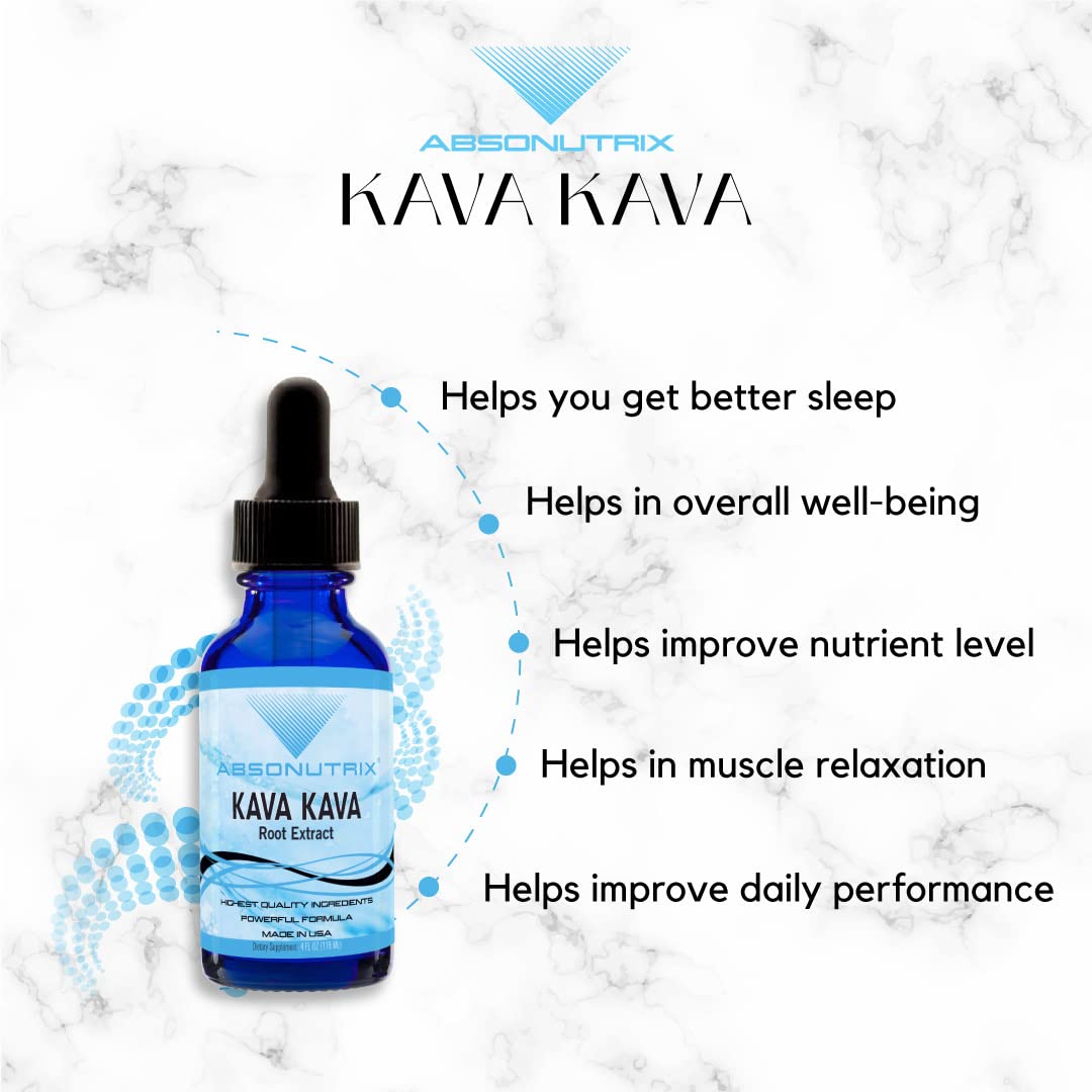 Organic Absonutrix Kava Kava Root Extract Liquid 590mg 4 Oz - USA Made, Fast Absorption, High Quality, Non-GMO, GMP Certified - Cruelty-Free