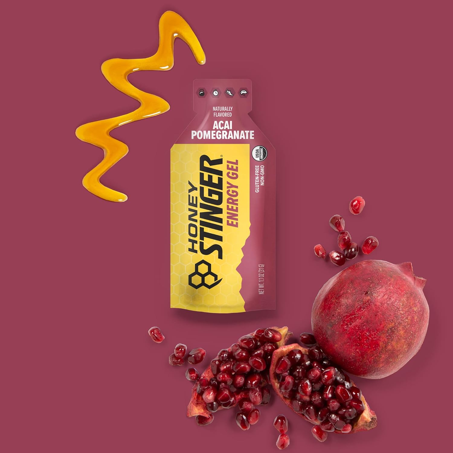 Organic Acai Pomegranate Energy Gel - Gluten & Caffeine Free for Exercise & Running - Sports Nutrition 24 Pack