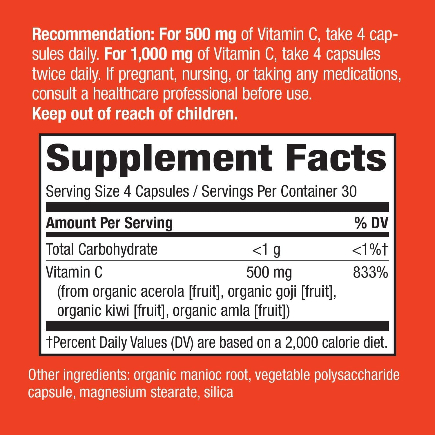 Organic Acerola Vitamin C Supplement for Immune Support - 120 Capsules by Nature's Way