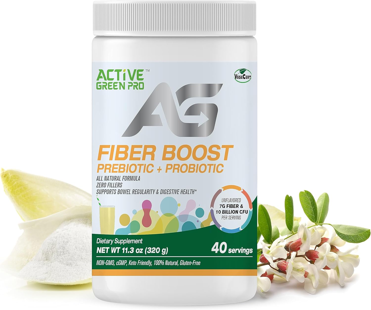 Organic Active Green Pro Fibre Boost Prebiotic + Probiotic for Digestive Health - Unflavoured, Gluten & Sugar Free - 320g