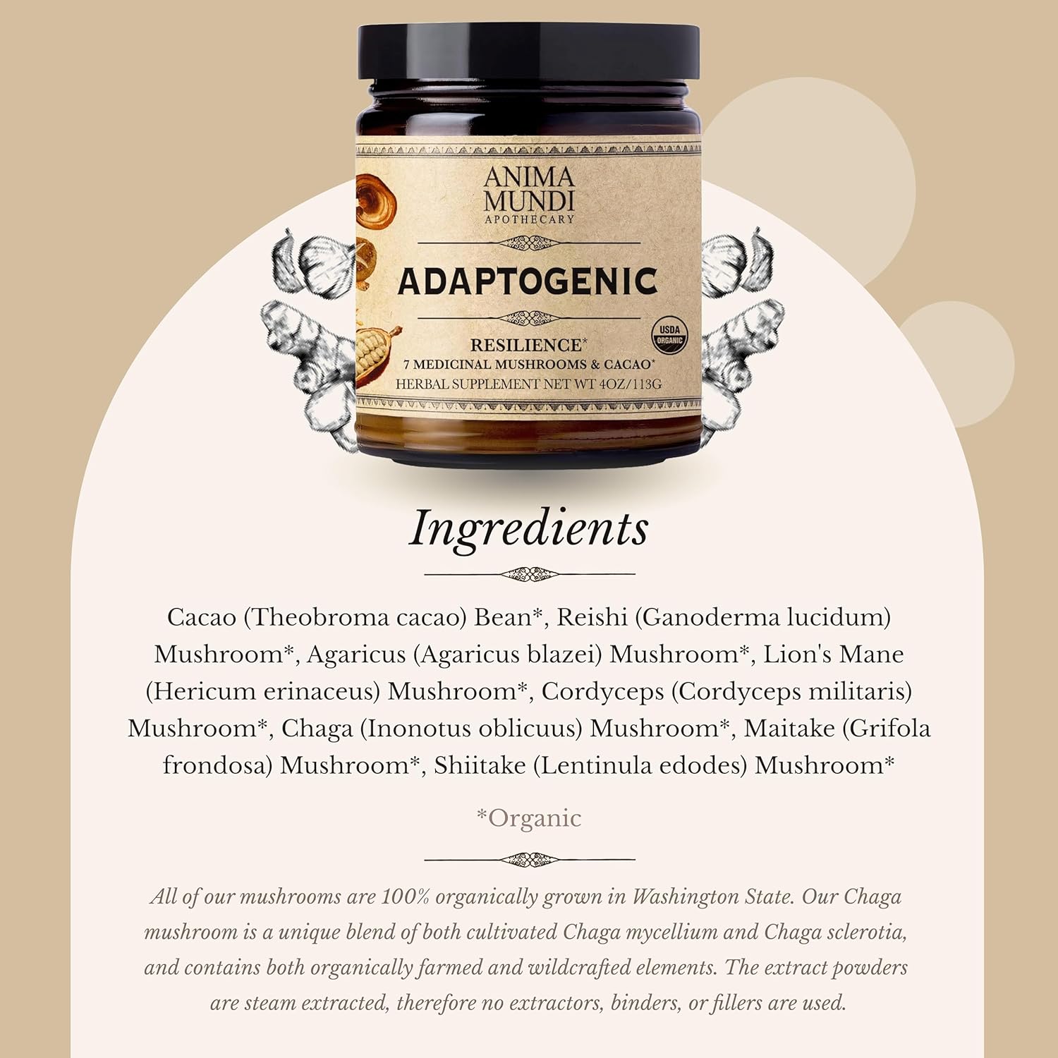 Organic Adaptogenic Mushroom Drops - Immune Support Tincture with 7 Mushroom Extracts (2oz)