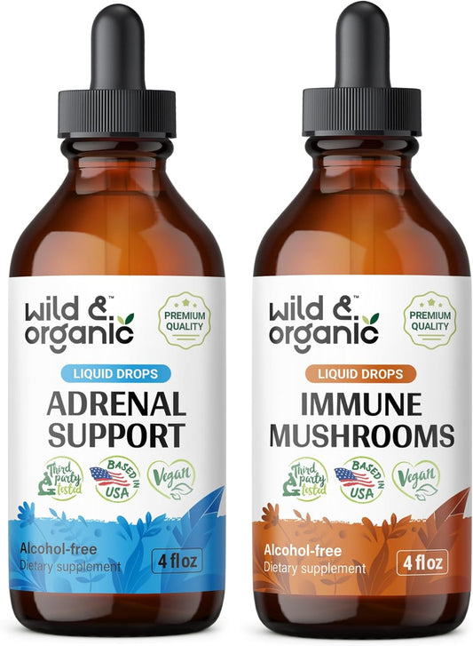 Organic Adrenal Support and Immune Boost Mushroom Tinctures - 4 fl oz each