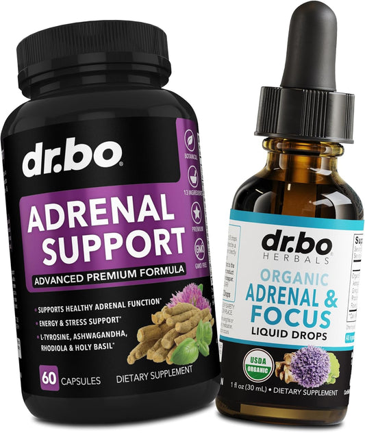 Organic Adrenal Support Capsules with Ashwagandha & Holy Basil for Men and Women - Natural Cortisol Manager and Energy Booster
