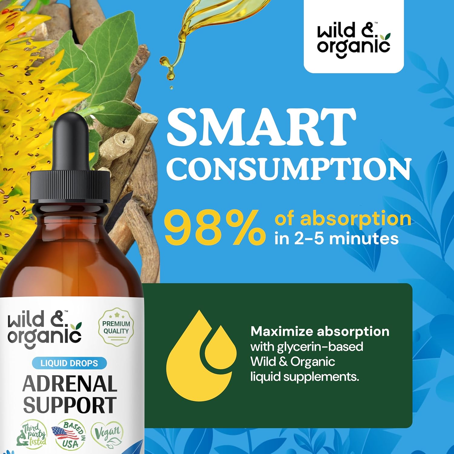 Organic Adrenal Support & Lion's Mane Tincture Bundle - 4 fl oz Each