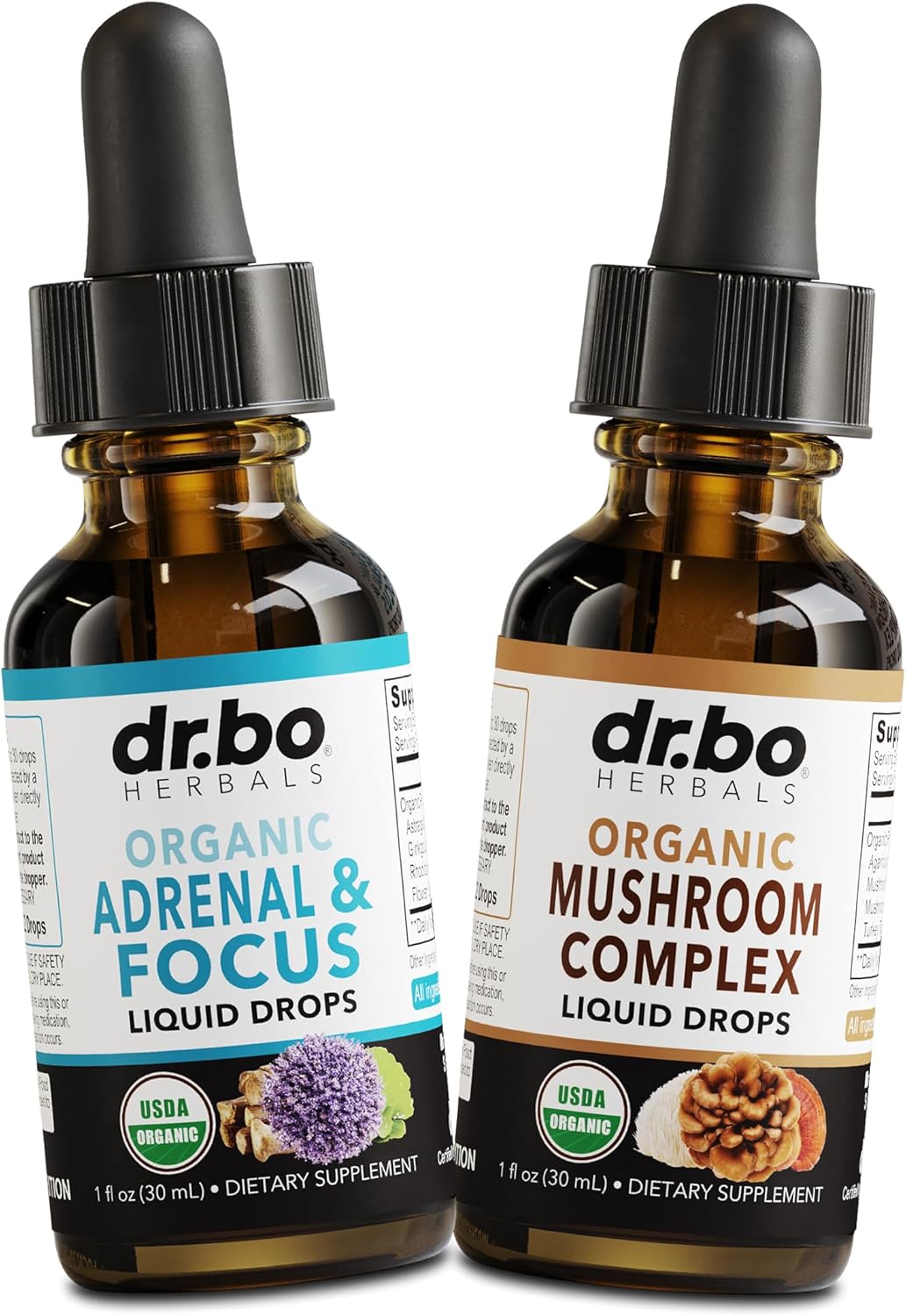 Organic Adrenal Support Liquid Drops with Mushroom Complex for Focus and Cortisol Balance