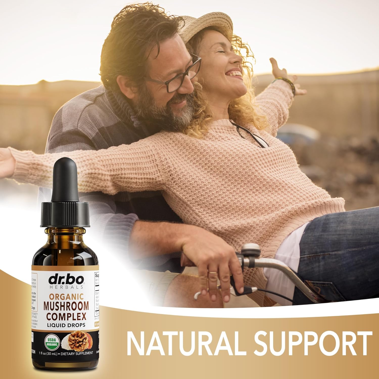 Organic Adrenal Support Liquid Drops with Mushroom Complex for Focus and Cortisol Balance