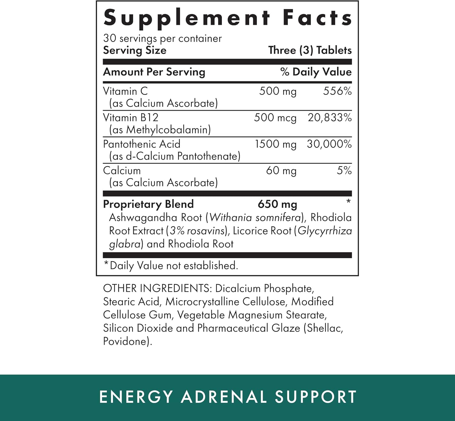 Organic Adrenal Support Tablets - 90 Vegetarian Capsules - Nutrients for Energy Boost - Kosher - 30 Servings