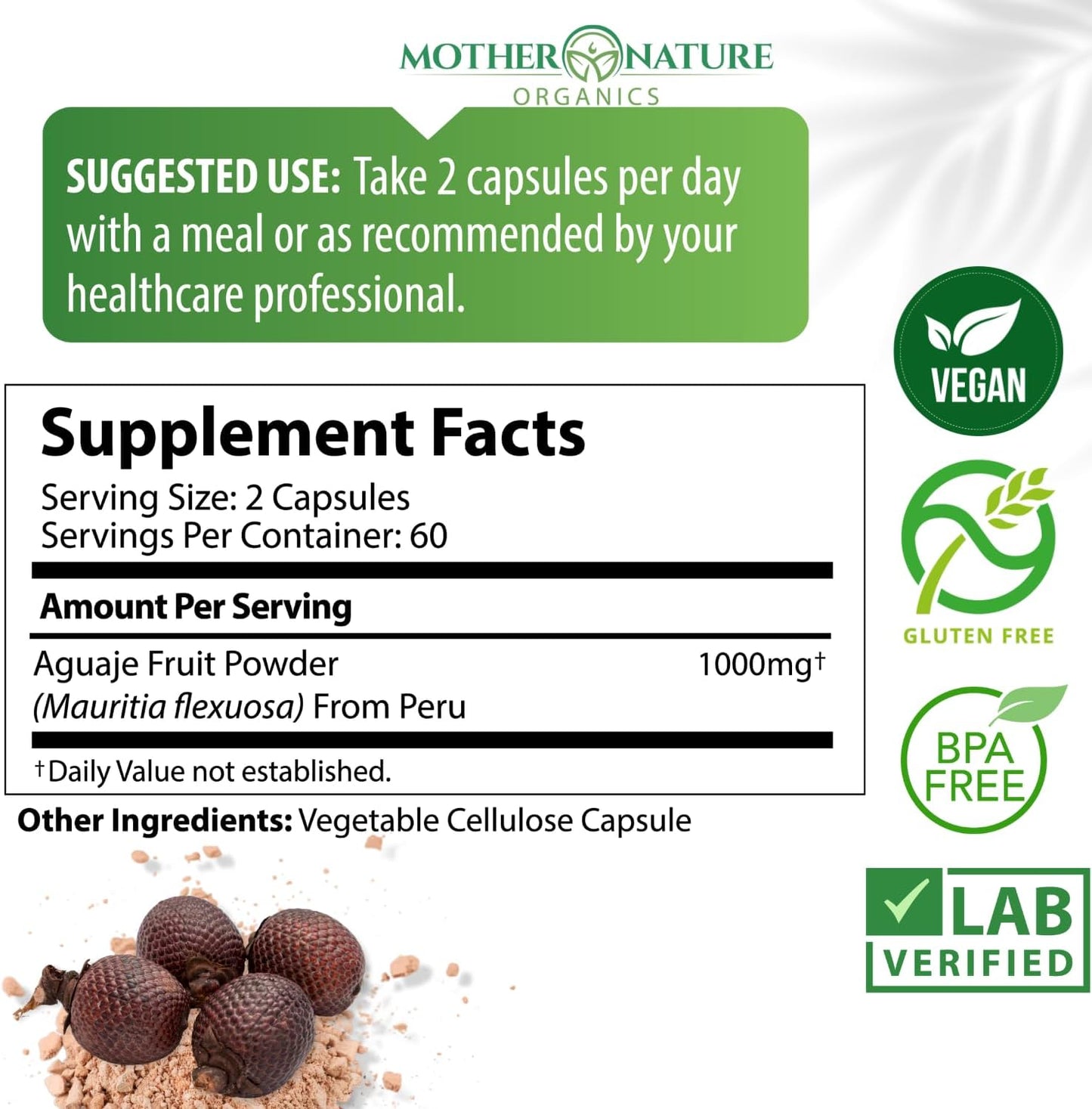 Organic Aguaje and Maca Capsules for Feminine Vitality - Boost Energy and Nourish Curves with Mother Nature Organics Superfoods