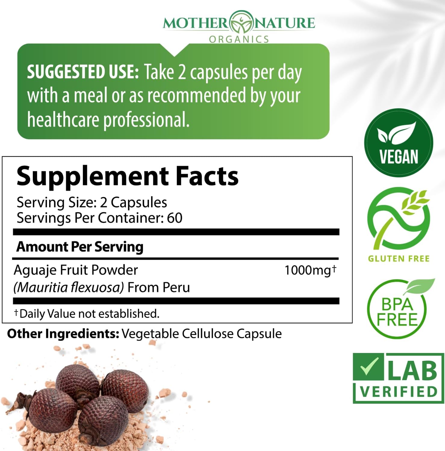 Organic Aguaje and Maca Capsules for Feminine Vitality - Boost Energy and Nourish Curves with Mother Nature Organics Superfoods